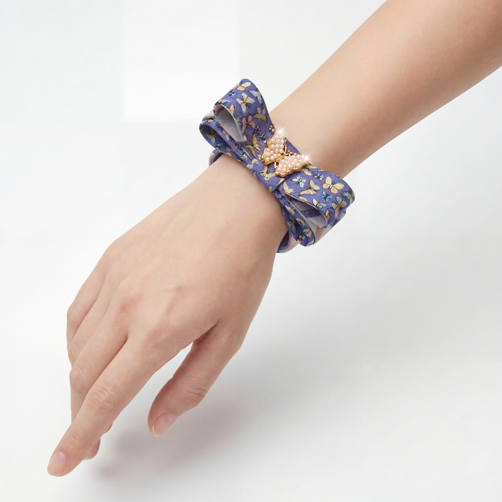 Butterfly Vintage Silk Necktie Cuff Bracelet