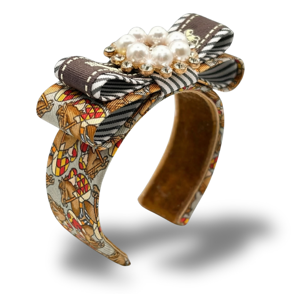 Jockey Pattern Vintage Silk Necktie Cuff Bracelet