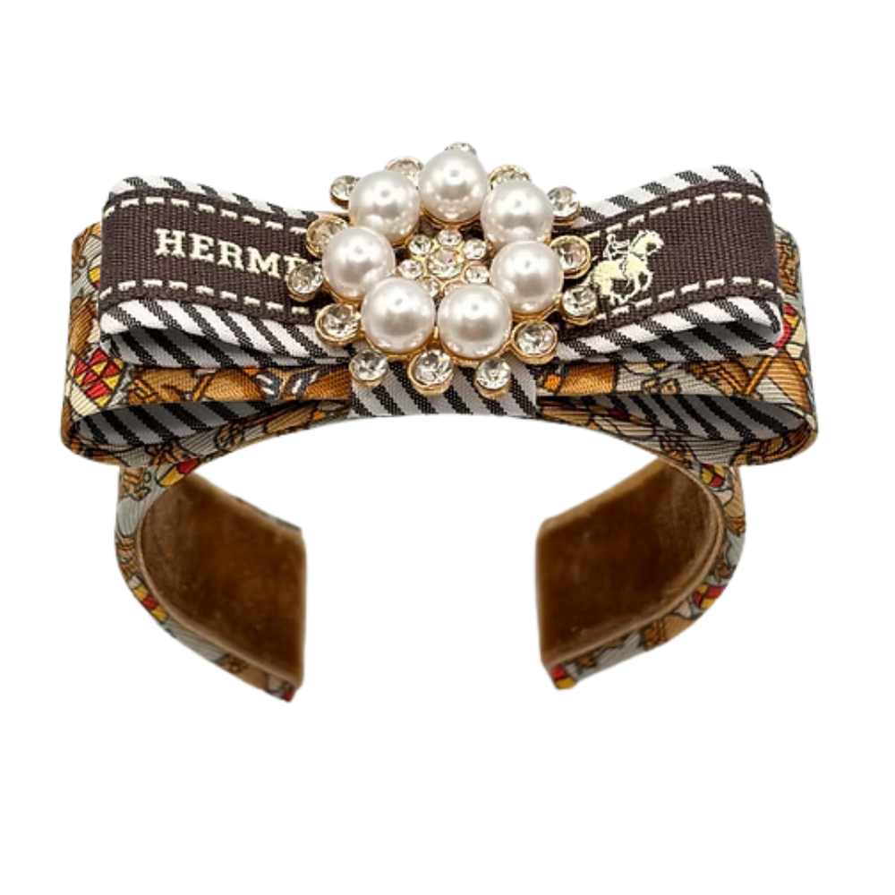 Jockey Pattern Vintage Silk Necktie Cuff Bracelet