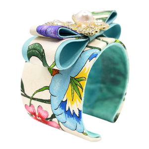 Flora Ivory Butterfly Vintage Silk Necktie Cuff Bracelet