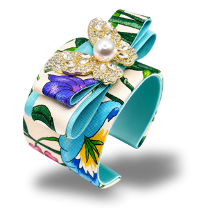 Flora Ivory Butterfly Vintage Silk Necktie Cuff Bracelet