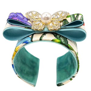 Flora Ivory Butterfly Vintage Silk Necktie Cuff Bracelet