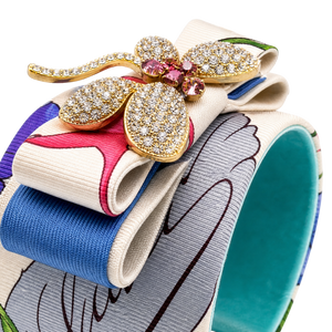 Flora Ivory Dragonfly Vintage Silk Necktie Cuff Bracelet