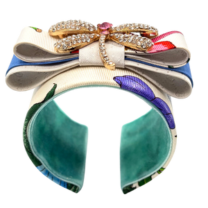 Flora Ivory Dragonfly Vintage Silk Necktie Cuff Bracelet