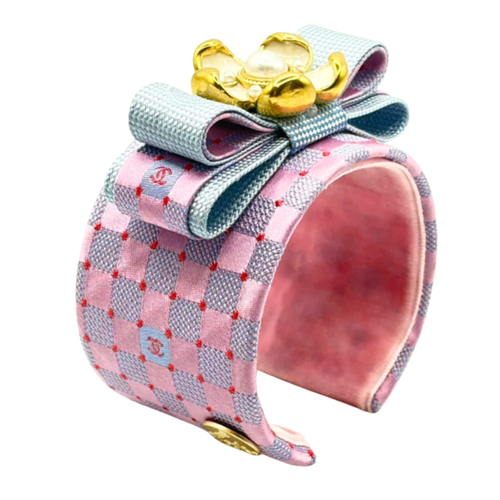CC Checkerboard Silk Necktie Cuff Bracelet