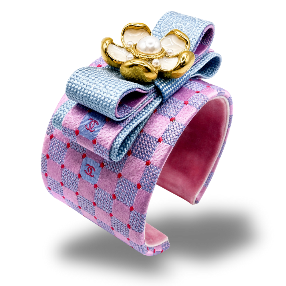 CC Checkerboard Silk Necktie Cuff Bracelet