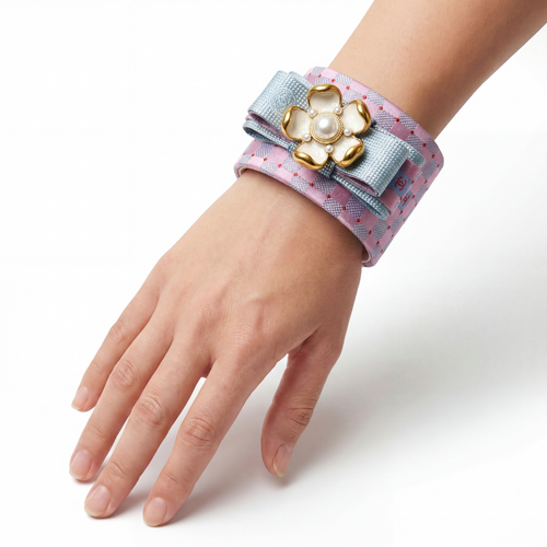 CC Checkerboard Silk Necktie Cuff Bracelet