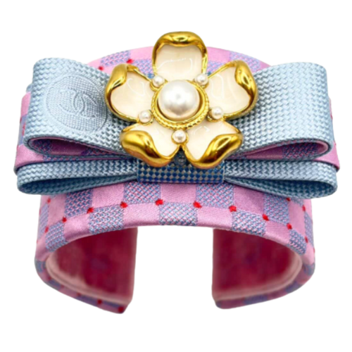 CC Checkerboard Silk Necktie Cuff Bracelet