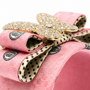 Checkerboard GG Pink Butterfly Vintage Silk Necktie Cuff Bracelet