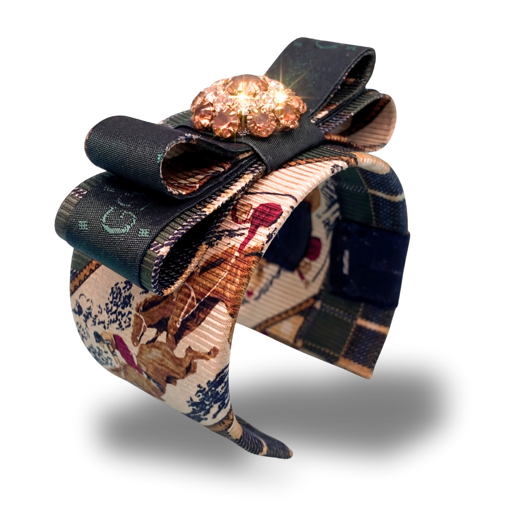 GG Equestrian Vintage Silk Necktie Cuff Bracelet