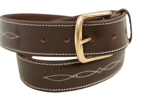 Huntley Fancy Stitched Ladies  1.5" Inch wide belt, Brown