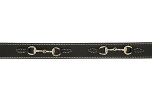 Huntley Equestrian Ladies Stirrup Buckle, Snaffle Bit, 1.5" Inch Width Leather Belt, Black