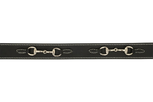 Huntley Equestrian Ladies Stirrup Buckle, Snaffle Bit, 1.5" Inch Width Leather Belt, Black