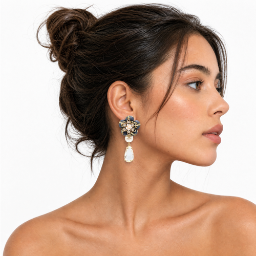 CC Belt & Chain Vintage Silk Necktie Drop Earrings