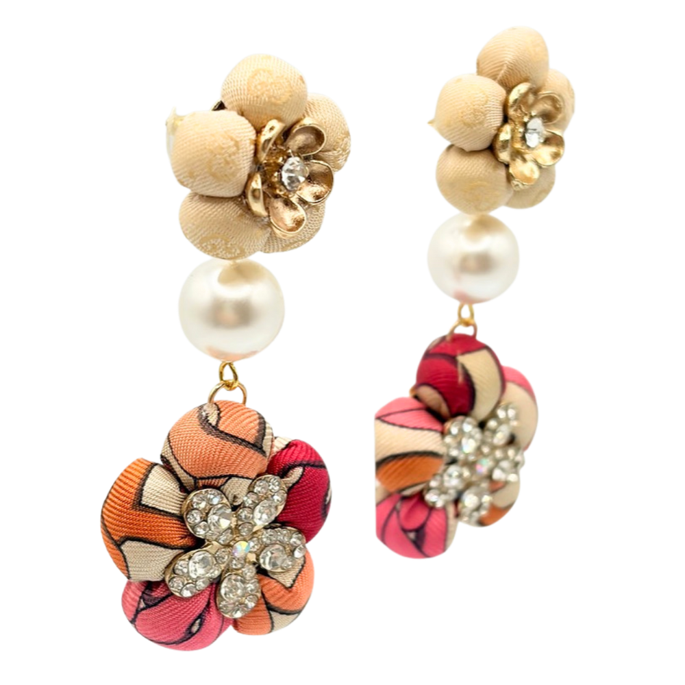 Bold Chain Vintage Silk Necktie Chandelier Earrings