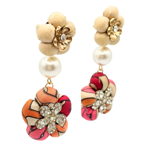 Bold Chain Vintage Silk Necktie Chandelier Earrings