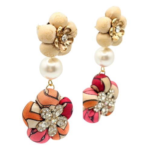 Bold Chain Vintage Silk Necktie Chandelier Earrings