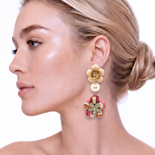 Bold Chain Vintage Silk Necktie Chandelier Earrings