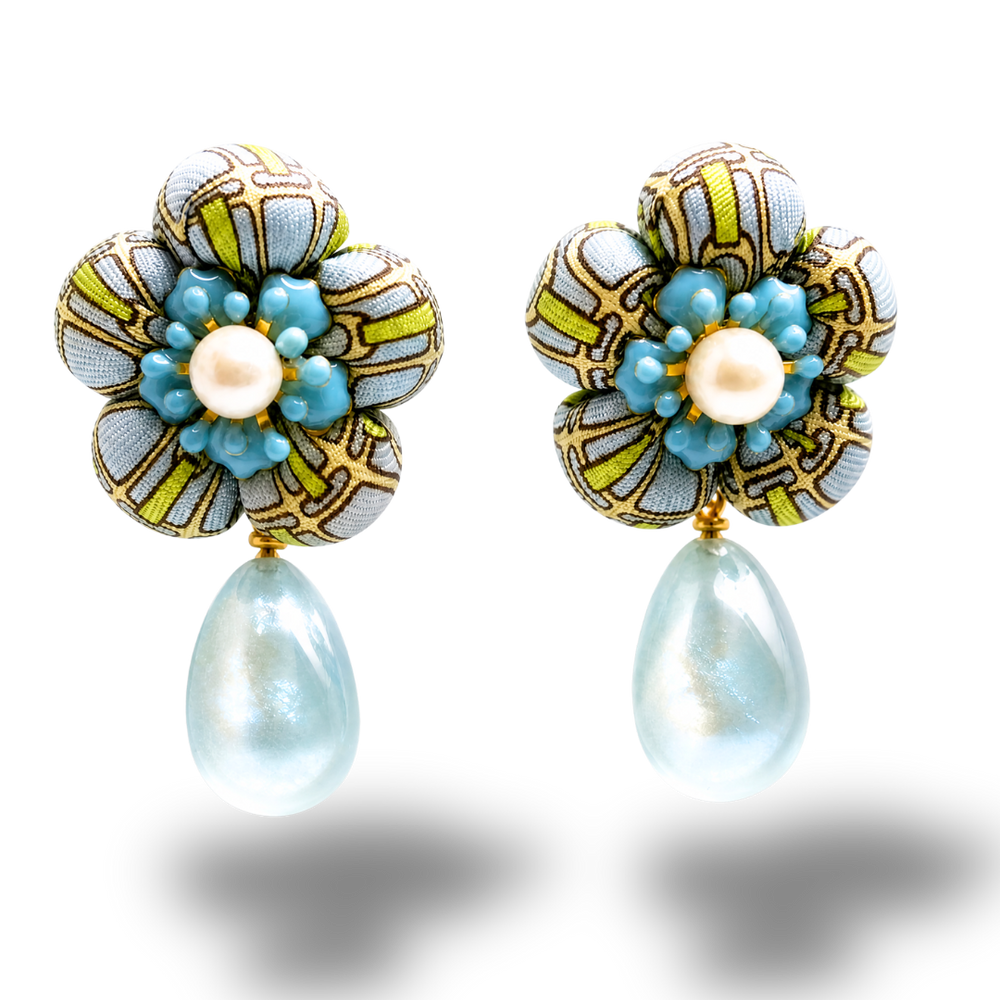 Stirrup Vintage Silk Necktie Drop Earrings