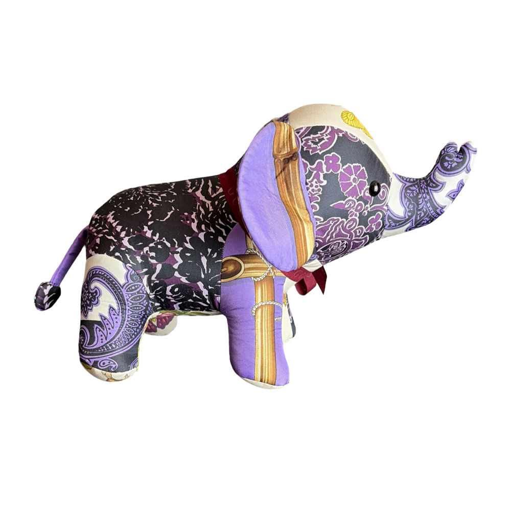 Purple Paisley Bamboo Vintage Silk Scarf Lucky Elephant