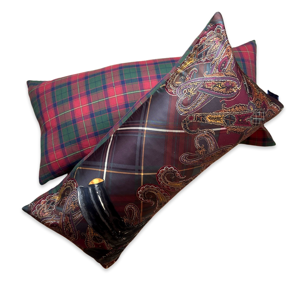 Equestrian Paisley & Tartan Vintage Silk Scarf Pillows