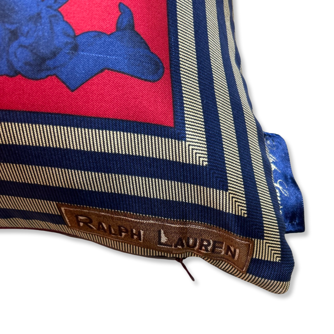 Equestrian Red Vintage Silk Scarf Pillows 22"