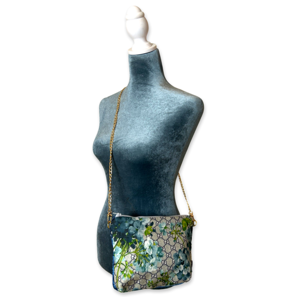 GG Logo Blooms Blue Vintage Scarf Crossbody Bag
