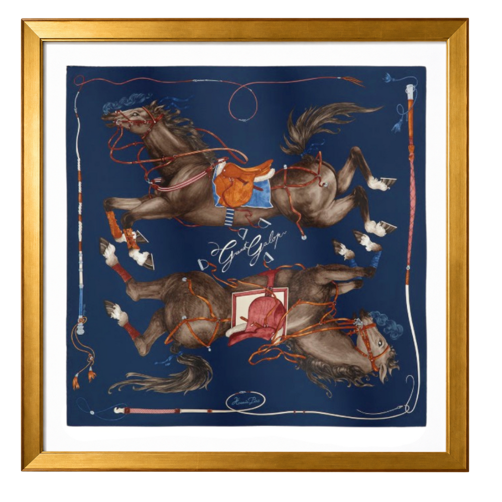 Grand Galop Vintage Framed Silk Scarf 42"