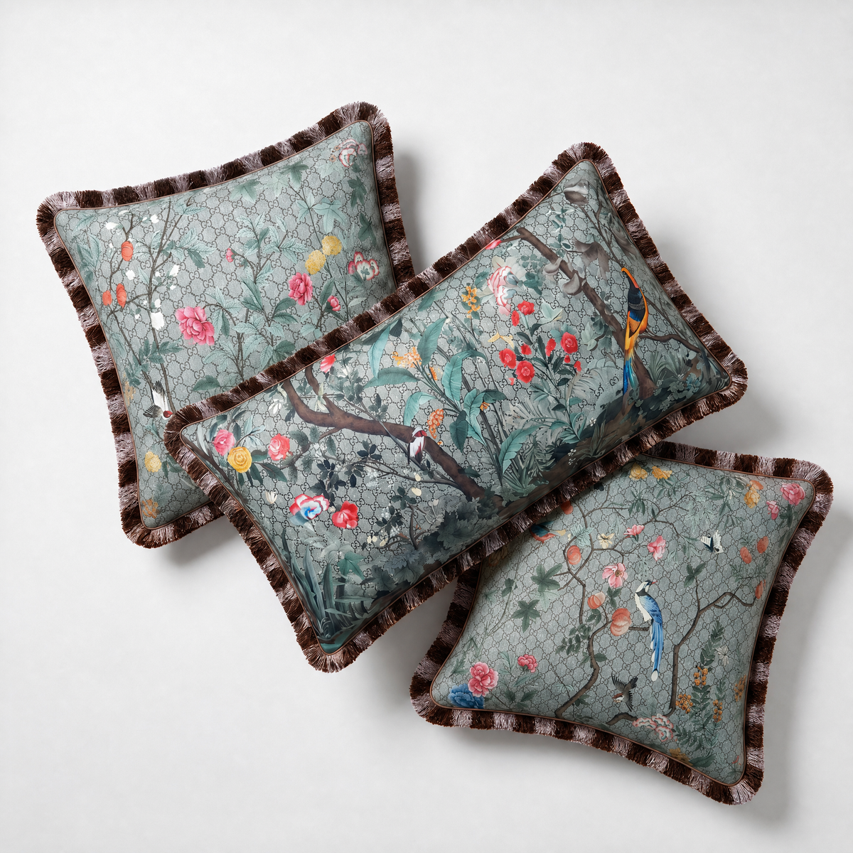 GG Tree of Life Tian Chinoiserie Vintage Silk Scarf Pillows