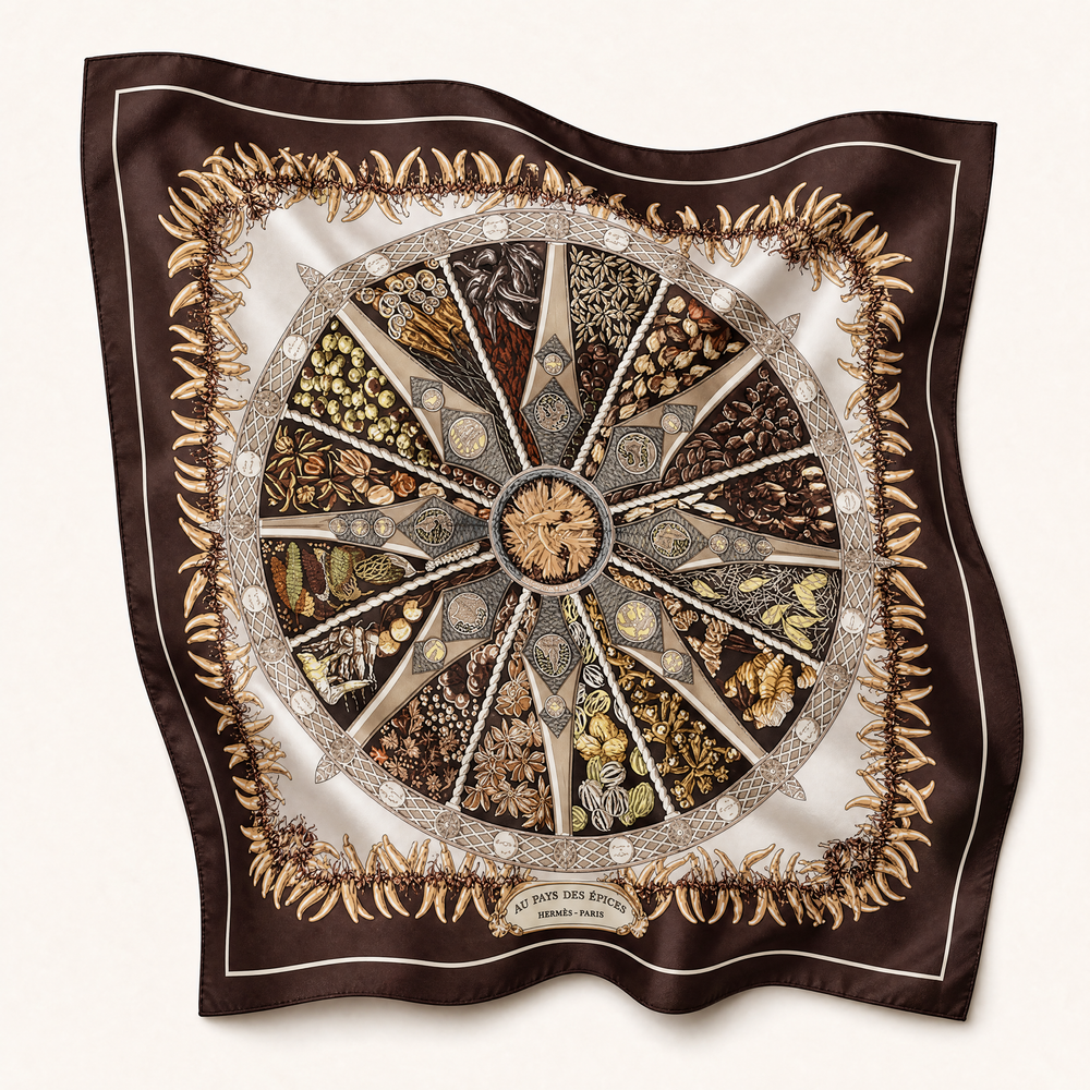 Aux Pays des Epices Vintage Silk Scarf Lumbar Pillow 35"