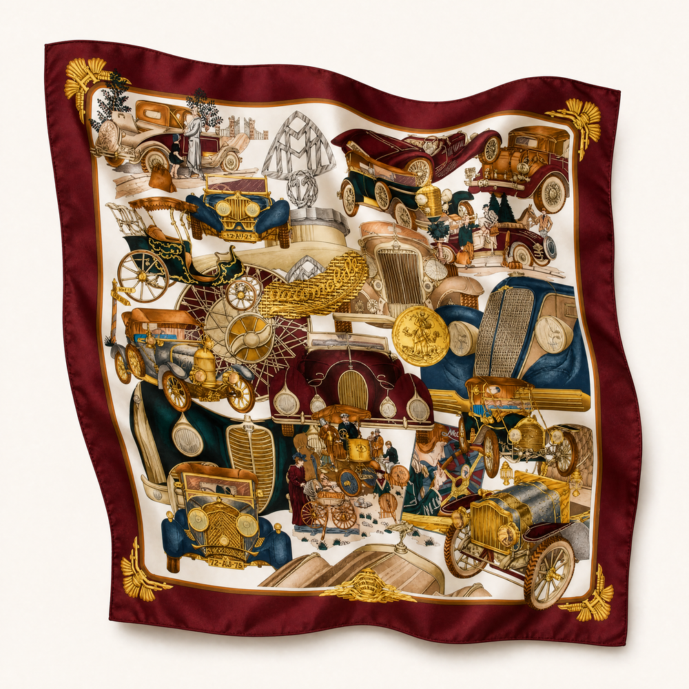 Automobile Vintage Silk Scarf Lumbar Pillow 35"