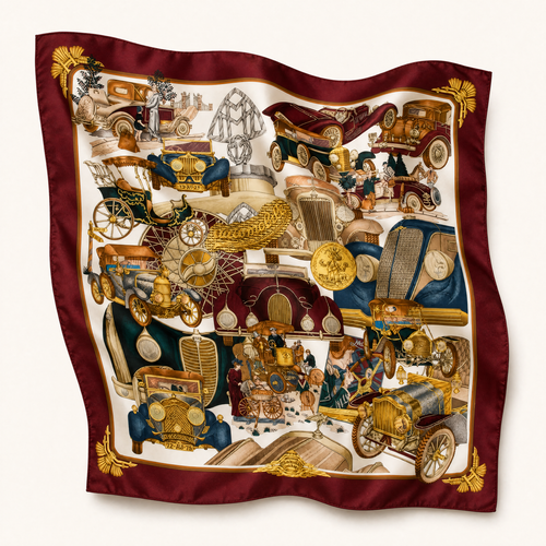 Automobile Vintage Silk Scarf Lumbar Pillow 35"