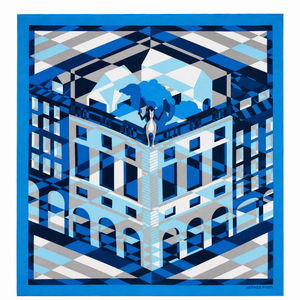 Faubourg en Perspective Framed Vintage Silk Scarf 24"