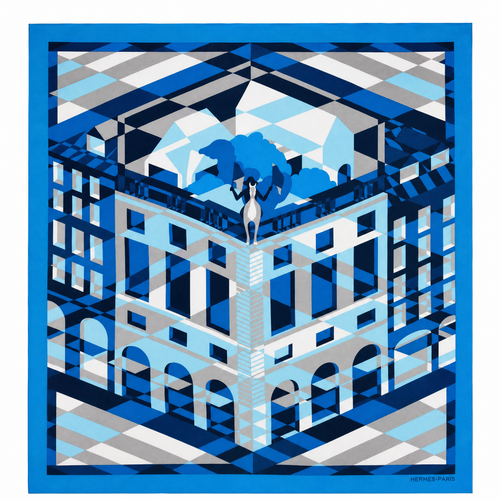 Faubourg en Perspective Framed Vintage Silk Scarf 24"