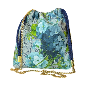GG Blooms Blue Vintage Scarf Drawstring Crossbody Bag