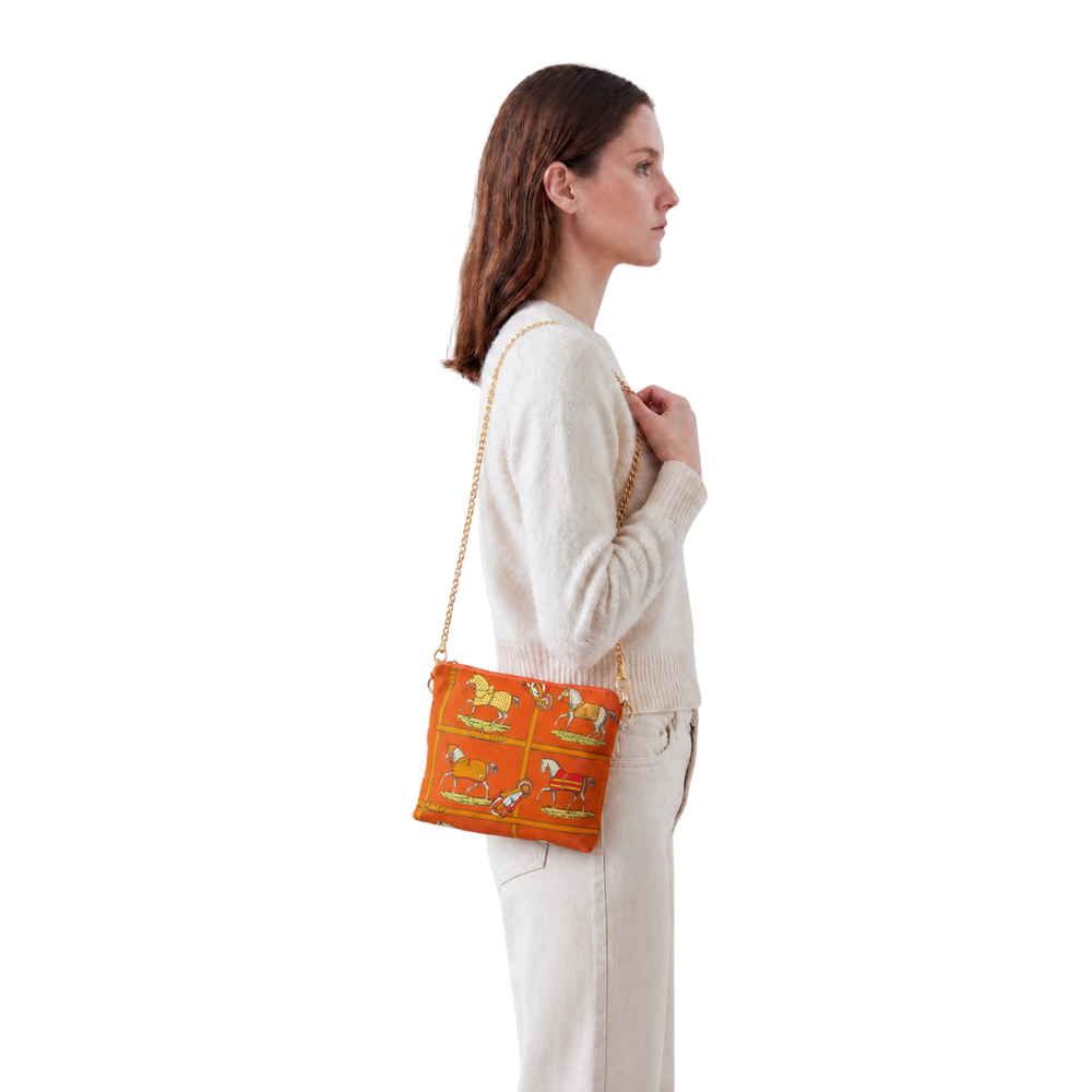Petits Chevaux Orange Vintage Scarf Crossbody Bag