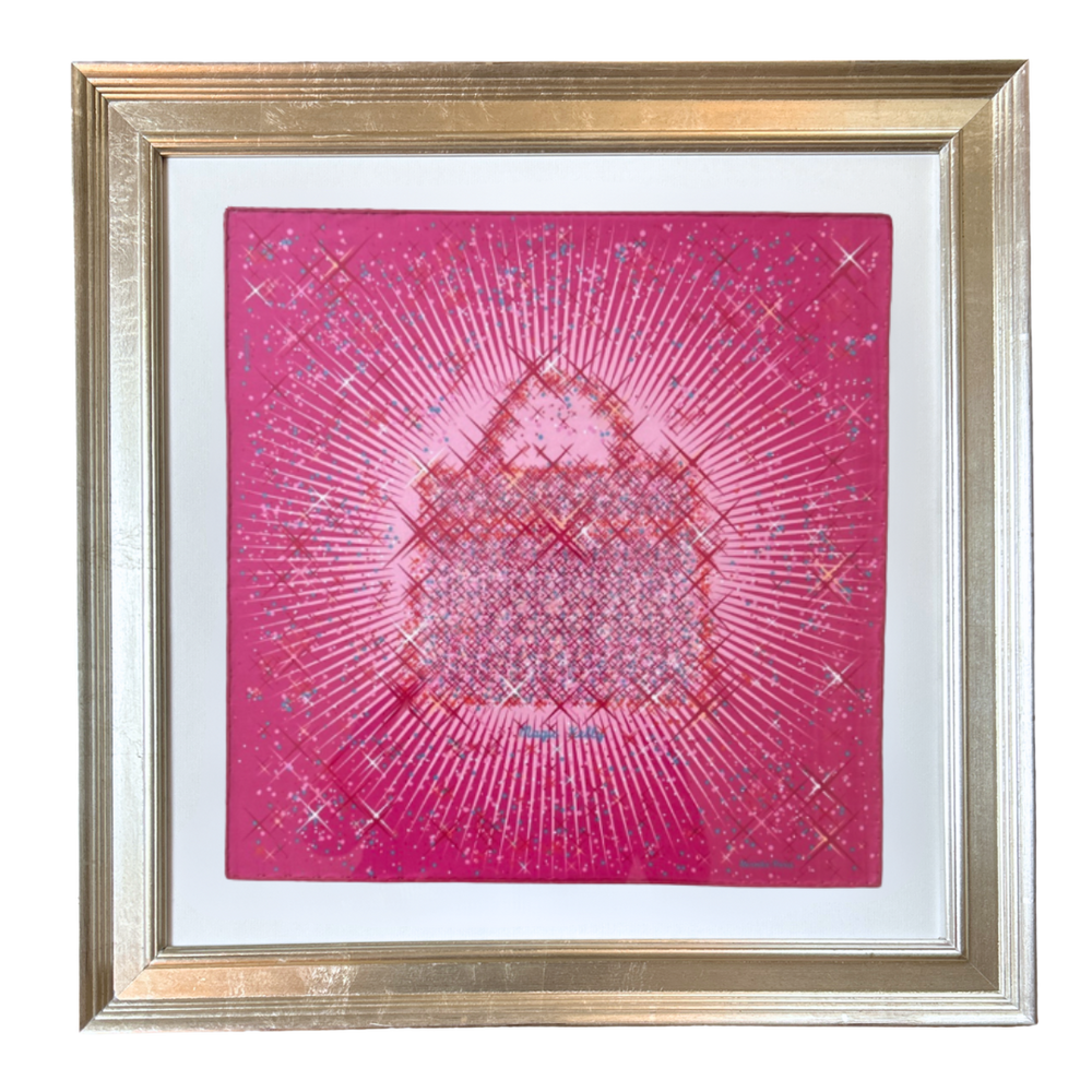 Magic Kelly Pink Framed Vintage Silk Scarf 24"