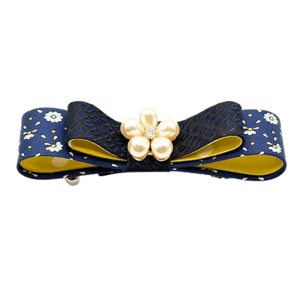 Daisy Print Silk Necktie Hair Clip