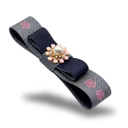 CC Camellia Check Vintage Silk Necktie Hair Clip