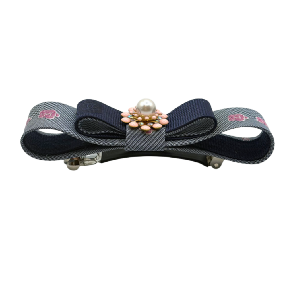 CC Camellia Check Vintage Silk Necktie Hair Clip