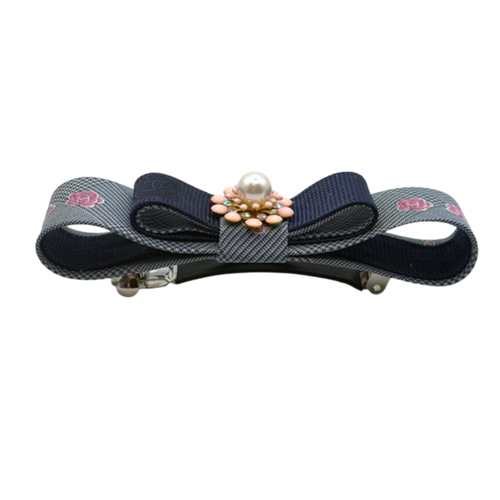 CC Camellia Check Vintage Silk Necktie Hair Clip