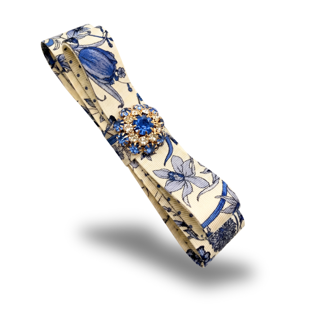 Flora Blue Vintage Silk Necktie Hair Clip