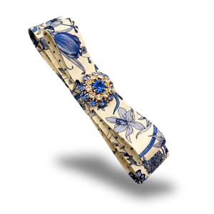 Flora Blue Vintage Silk Necktie Hair Clip