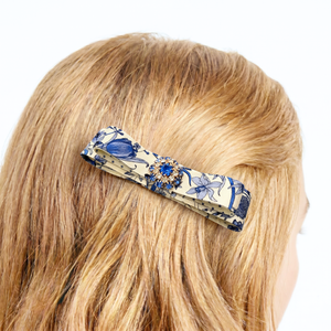 Flora Blue Vintage Silk Necktie Hair Clip