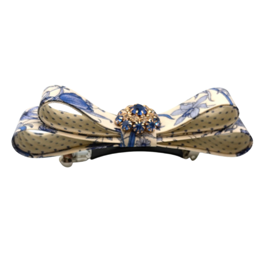 Flora Blue Vintage Silk Necktie Hair Clip