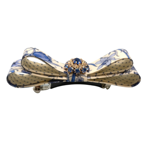 Flora Blue Vintage Silk Necktie Hair Clip