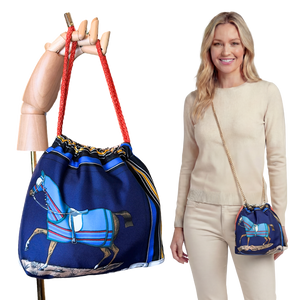Couvertures et Tenues du Jour Blue Vintage Silk Scarf Drawstring Crossbody Bag