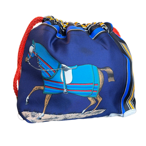 Couvertures et Tenues du Jour Blue Vintage Silk Scarf Drawstring Crossbody Bag