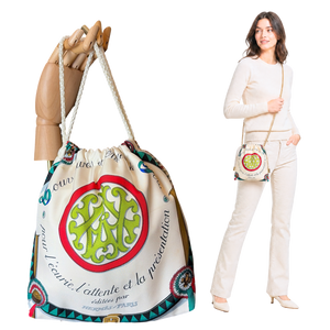 Couvertures et Tenues du Jour Ivory Vintage Silk Scarf Drawstring Crossbody Bag