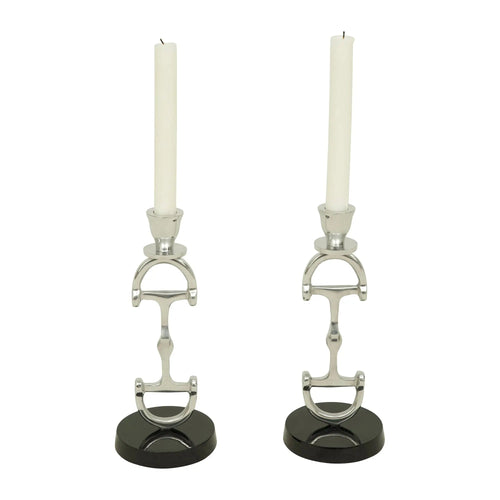 Huntley D Bit Pair of Candlesticks, Pair in Aluminum Silver Finish